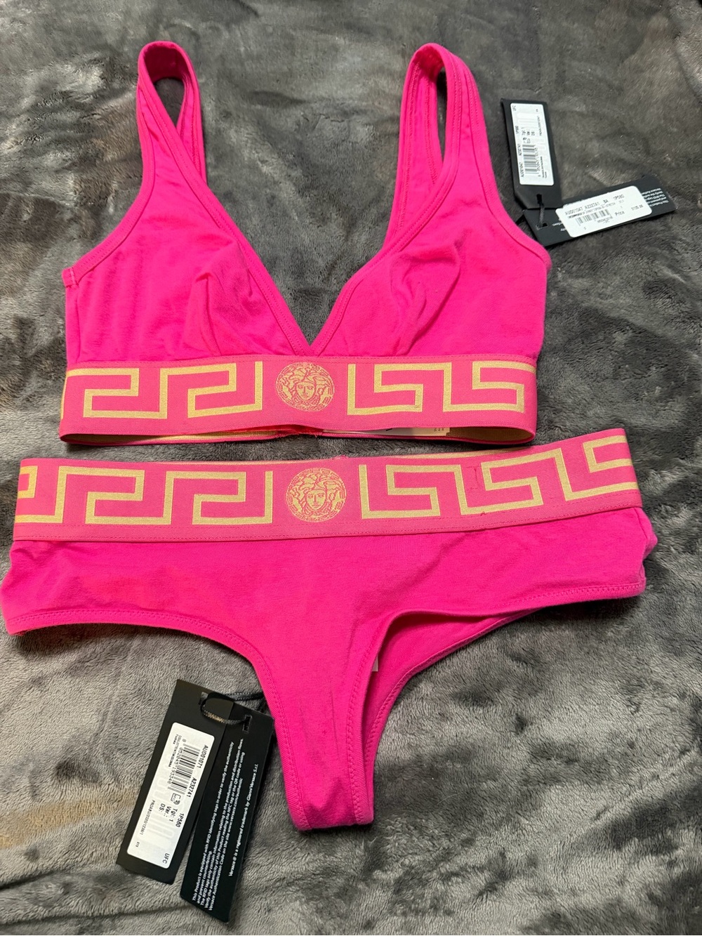 Versace Hot Pink & Gold Logo Sports Bra and Brief Set